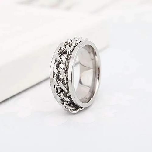 Vista 2 de COLORFUL BLING 3 anillos giratorios de acero inoxidable de 0.315 pulgadas, antiansiedad, para hombres y mujeres, anillos de rodillo de ansiedad