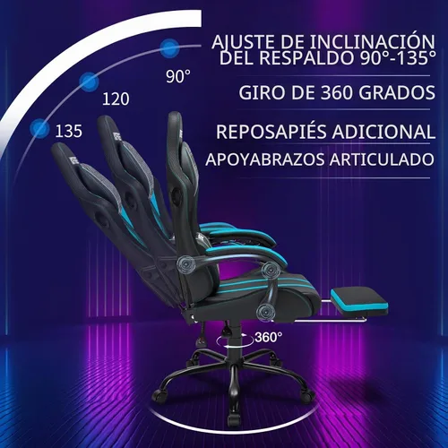 Vista 9 de HOFFREE Silla LED para juegos con altavoces, silla de computadora grande y alta con luces RGB, silla de juego Bluetooth con reposapiés, sillas