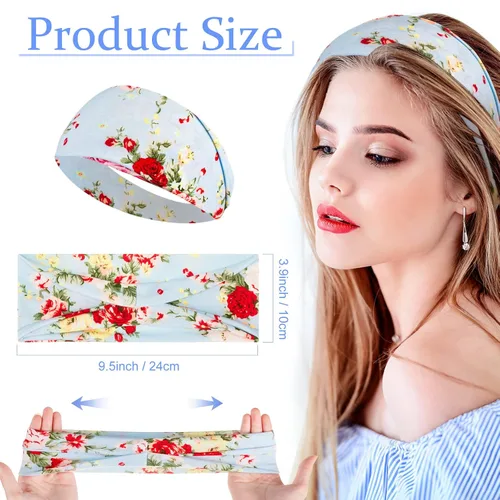 Vista 2 de Yunsailing 36 diademas bohemias para mujer, diadema ancha antideslizante para yoga, entrenamiento, correr, bandas para el cabello, envolturas
