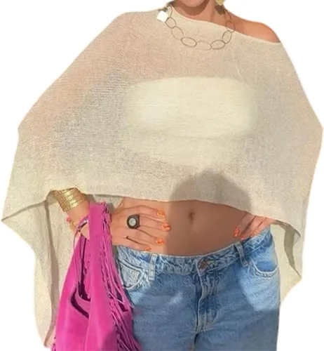 Vista 14 de Amiblvowa Poncho transparente para mujer, poncho de punto Y2K Negro