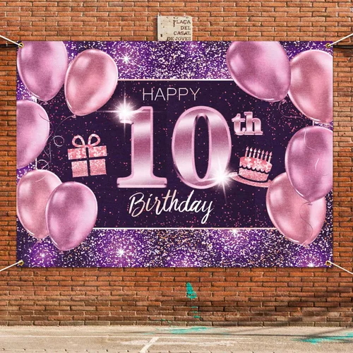 Vista 5 de pancarta grande rosa con texto en inglés “Happy Birthday