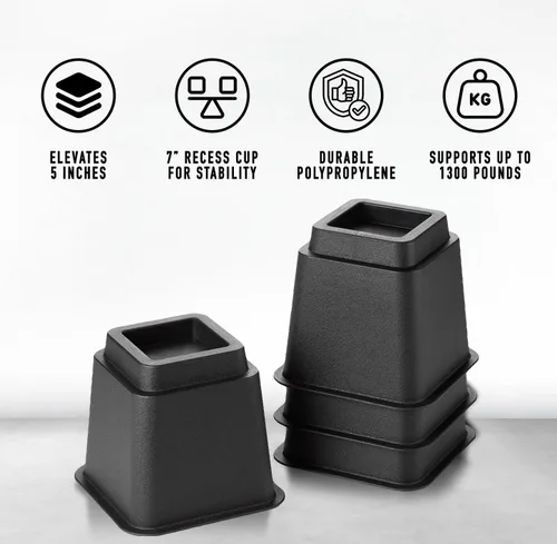 Vista 2 de HOLDN' STORAGE Elevadores de cama, elevadores de muebles de 5 pulgadas, juego de 4 elevadores de cama resistentes, perfectos para dormitorios