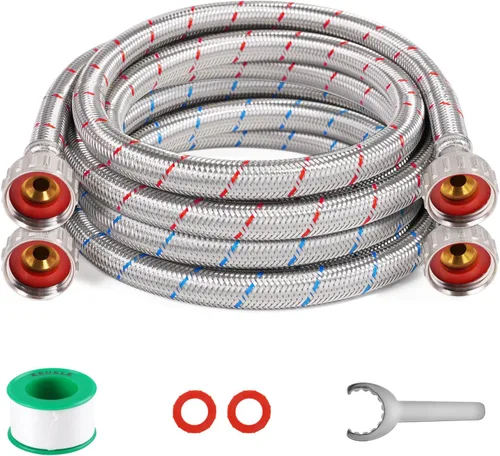 Vista 10 de Mangueras de lavadora - 4 pies - rojo azul Washer Hoses Stainless Steel Braided With Wrench Burst Proof Water Supply Lines Universal Fit to Hot
