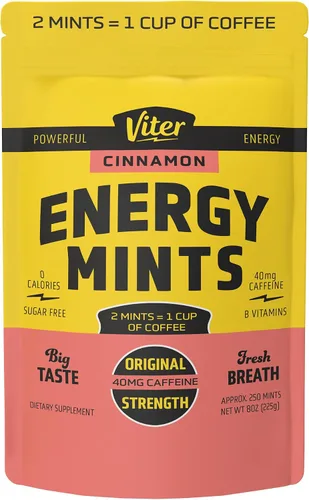 Vista 10 de Viter Energy Mentas con Cafeína 40mg de Cafeína, Vitaminas B, Sin Azúcar. (Menta Chocolate, 20 piezas, Paquete de 6)