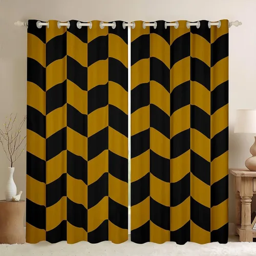 Vista 11 de Feelyou Beige Brown and White Curtains for Bedroom Living Room Modern Geometric Blackout Shades Abstract Checkered Room Darkening Curtain Rhombus