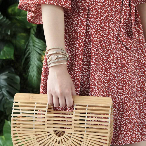 Vista 7 de FANCY SHINY Pulseras de cuero boho de doble envoltura, pulseras apilables de cuentas de cristal con cierre magnético, regalos de joyería para mujeres