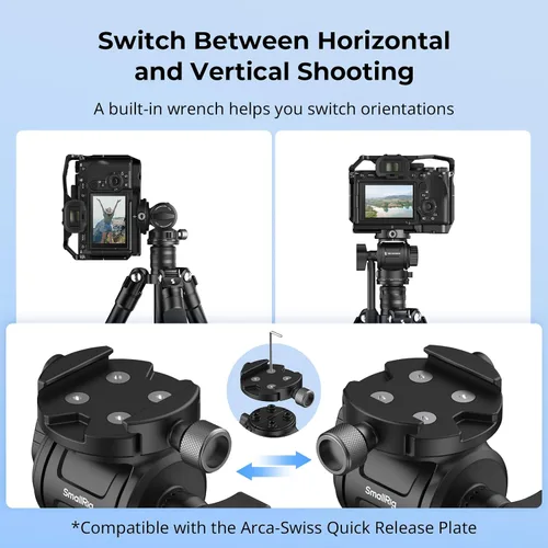Vista 3 de SmallRig CH3 Cabezal de Video, Cabezal Fluido de Trípode Cabezal Pan Tilt con Placa de Liberación Rápida para Arca Swiss, Soporta Giro de 360° e