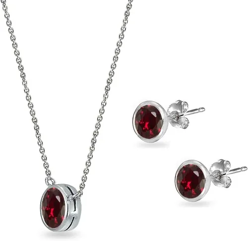 Vista 2 de Conjuntos de joyas para mujer, conjuntos de collar y aretes para mujer, joyas de piedra natal, gemas genuinas o sintéticas, bisel redondo de 0.197