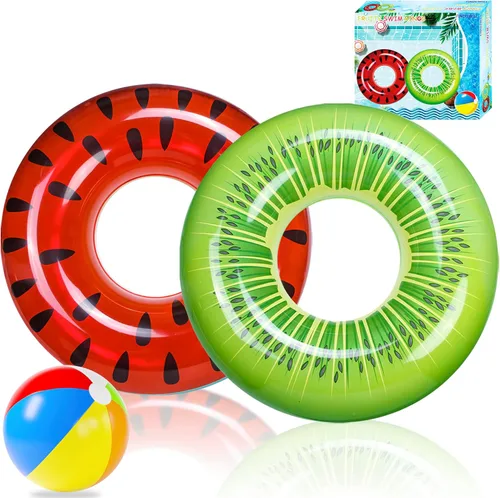 Vista 11 de FindUWill Paquete de 6 flotadores de piscina para niños, anillos de natación para piscina (paquete de 4) – 4 flotadores grandes inflables para playa