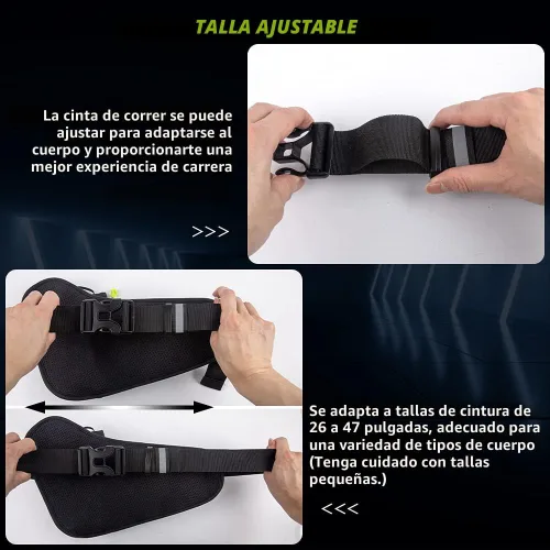 Vista 4 de Cinturón para Correr, Cinturón de Hidratación Impermeable con Soporte para Botella de Agua, Riñonera Reflectante Ajustable Compatible para Teléfono