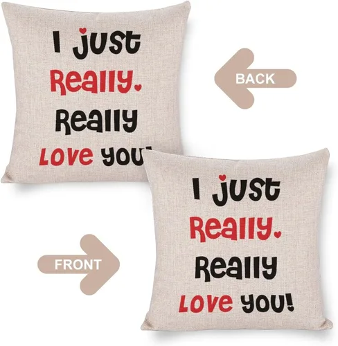 Vista 3 de Valentine Pillow Cases for Home Decor I Just Really Really Love You Throw Pillow Cover with Zipper Farmhouse Cushion Cover Cases 16"x16" Romantic