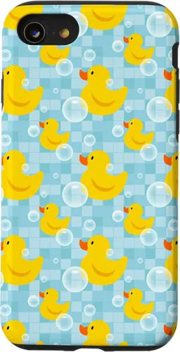 Vista 18 de Funda de goma amarilla para iPhone 16 con patrón de patos y patos