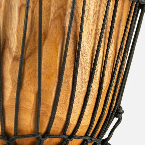 Vista 8 de Instrumento de círculo de tambor de mano Djembe, Serie Headliner de caoba tallada — NO HECHO EN CHINA — Cuerdas de tejido africano Mali