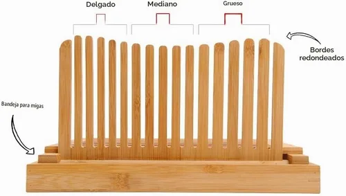 Vista 2 de Cortador de pan de bambú con bandeja para migas, cortador de pan de bambú para pan casero, pasteles de pan, rebanador de bagels, 3 tamaños