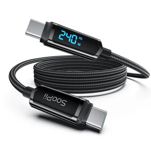 Vista 18 de SOOPII Cable USB C a USB C de 100 W, cable trenzado tipo C de nailon de 1 pie con pantalla LED para iPhone 15/15 Pro/15 Plus/15 Pro Max, MacBook