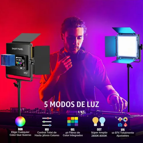 Vista 3 de Mettlelite Luz de Video LED RGB SPL210C con Control de APP, Panel RGB de Color Completo 360, 2800K-8000K, CRI/TLCI 97+, 10 Escenas, Iluminación