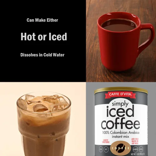 Vista 3 de Caffe D'Vita Simply Iced Coffee - Mezcla instantánea 100% arábica colombiana, mezcla de latte, café helado bajo en calorías, ligeramente endulzado