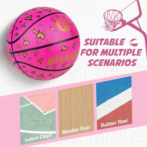 Vista 5 de Picador Size 3 Basketball, Toddler Basketball for Kids 1-3 4-6 Girls Boys Children, Mini Rubber Basketballs Indoor Outdoor Game Play School Rojo