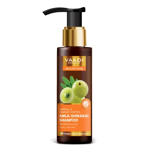 Vista 3 de Vaadi Herbals Amla with Shikakai & Reetha Shampoo - Champú para el control de caídas y daños - Todo natural - Sin parabenos - Sin sulfato - Adecuado