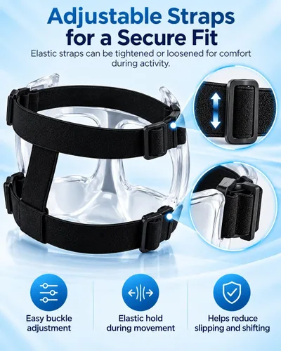 Vista 4 de Nose Guard for Broken Nose, Face Shield Mask for Soccer and Basketball Polycarbonate, Adjustable Straps, 2 Cushion Pad Sets, Lightweight Face