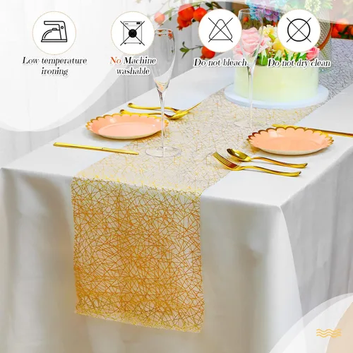 Vista 4 de Reginary Paquete de 12 caminos de mesa dorados de 11 x 87 pulgadas, rollo fino metálico de lentejuelas con purpurina para bodas, cumpleaños