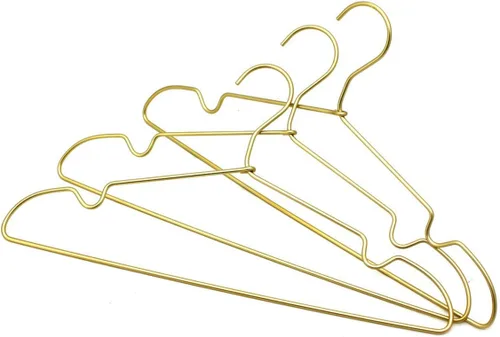Vista 8 de Perchas de ropa de alta calidad de 16.5 pulgadas de metal dorado con gancho antideslizante para ropa sucia con alambre para ropa, perchas