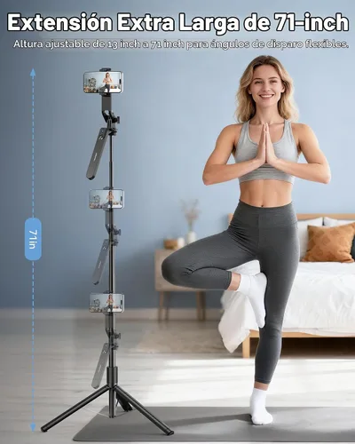 Vista 2 de TECKNET Trípode de teléfono de 71 pulgadas y palo para selfie, soporte de trípode portátil extensible para teléfono celular con control remoto Negro