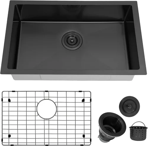 Vista 14 de Kitsitchen SUS304 - Fregadero de cocina negro para autocaravana, fregadero de cocina de acero inoxidable para montaje inferior, 23 x 16 x 7