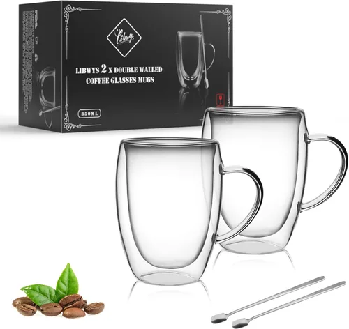 Vista 8 de LIBWYS Paquete de 2 tazas de café de doble pared, 8.5 onzas de borosilicato