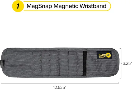 Vista 3 de Pulsera magnética MagSnap de Wrap-It Storage - Gris grafito - Gran regalo para papá cinturón de herramientas y soporte de tornillo