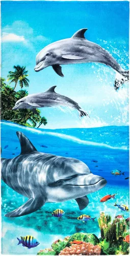 Vista 4 de Beachland Paradise Dolphins - Toalla de playa personalizada de 30 x 60 pulgadas, 100% algodón, delfín nariz de botella bajo el agua