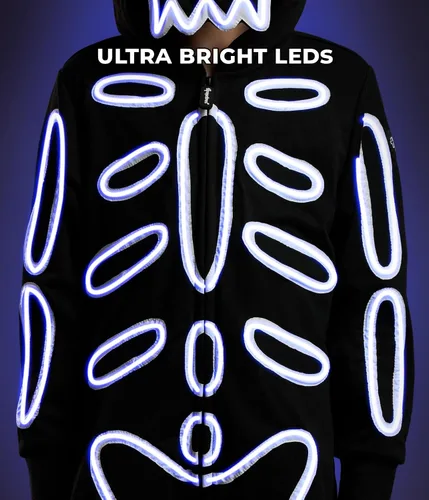 Vista 5 de Tipsy Elves Disfraz de esqueleto de Halloween para niños, overol unisex con Luz LED