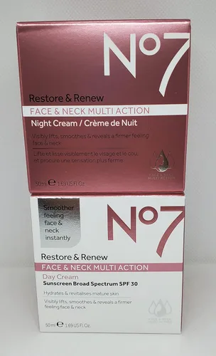 Vista 2 de No7 Restore & Renovar Face & NECK MULTI ACTION Cremas de Día/Noche 2 x 1.7 fl oz