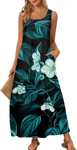 Vista 48 de Vestidos de iglesia para mujer 2025, casual, holgado, sin mangas, largo, fluido, vestido de verano con bolsillos