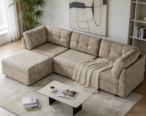 Vista 10 de VANOMi Sectional L-Shaped Sofa for Living Room, Modualr Sofa Couch, Beige