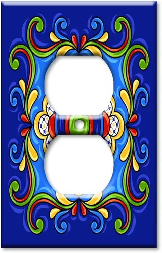 Vista 5 de Art Plates - Placa decorativa para interruptor de luz - Placa decorativa de pared de metal - 1 banda en blanco - Azulejo talavera mexicano azul