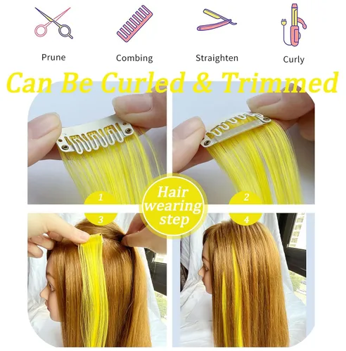 Vista 3 de Extensiones de cabello rosa ahumado con reflejos para fiesta de princesa, disfraz de Navidad para mujer (amarillo)