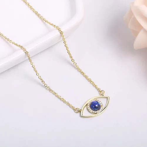 Vista 3 de Collar de oro de 14 quilates delicado de mal de ojo para mujer, collar de piedras preciosas Collar de cristal real para mujer