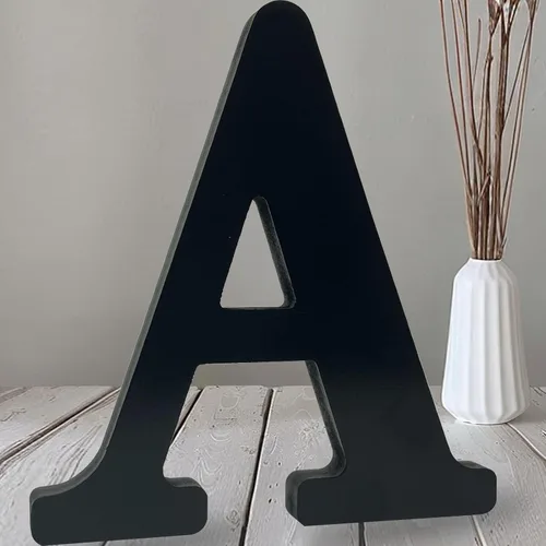 Vista 8 de AOCEAN Letras de madera negra de 12 pulgadas Letras de madera sin terminar para Halloween Letras decorativas de pie Rebanadas Tablero
