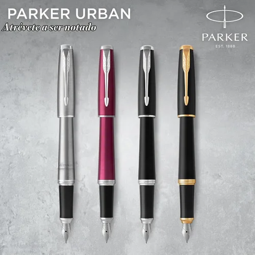 Vista 5 de Parker Urban pluma estilográfica, punta fina, tinta azul recargable Metro Metallic Chrome Trim