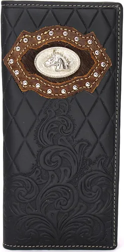 Vista 17 de Billetera de chequera plegable con pelo de vaca o bordado de tela cartera 0201 BR 0201 Bordado Marrón