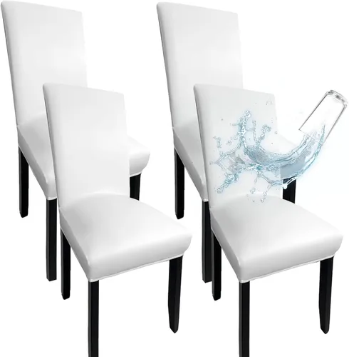 Vista 9 de Fundas de Silla de Cuero para Sillas de Comedor, Juego de 4, Fundas Super Elásticas Impermeables para Sillas de Cocina, Fundas de Silla de Comedor