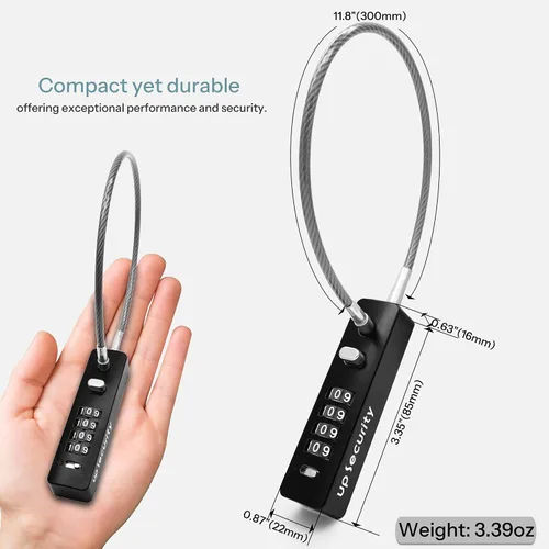 Vista 5 de Candado de cable de combinación de 4 dígitos para casco de bicicleta, scooter, motocicleta, antirrobo, cadena de cable de 11.8 pulgadas, bloqueo