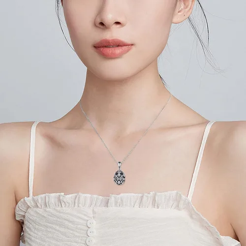 Vista 3 de AXELUNA Fox Necklace Sterling Silver Easter Egg Necklace Fox Pendant Animal Jewelry Gifts for Women Girls Birthday Graduation Gift