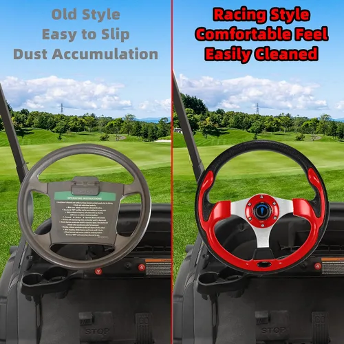 Vista 7 de Volante universal de carrito de golf para Club Car, EZGO, Yamaha, Star Car y otras marcas de carritos de golf y barcos. El adaptador se vende por