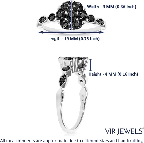 Vista 4 de Anillo de compromiso de diamantes negros de 14 cttw compuesto de plata de ley 925