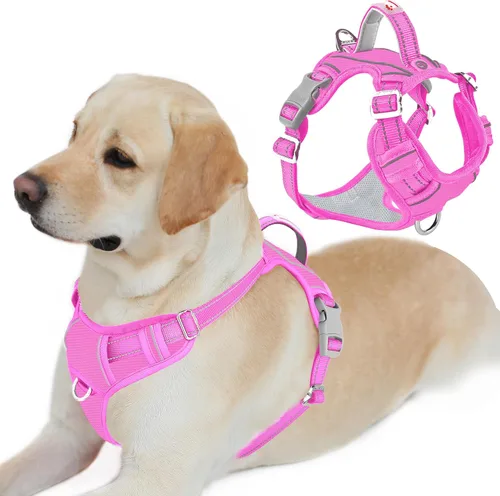 Vista 45 de BARKBAY Arnés Oxford sin tirones para perro con bolsillo para etiqueta de identificación, resistente, reflectante, fácil control para perros grandes