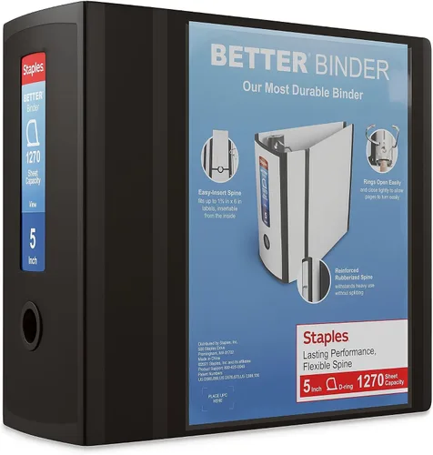 Vista 48 de Carpeta con anillos en forma de "D" de 1 pulgada para mejor visualización Staples, Negro