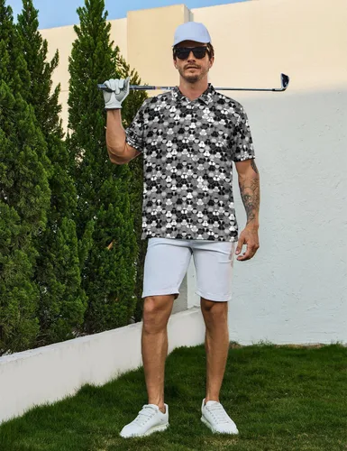 Vista 6 de Camisas polo divertidas para hombre de los años 80, camisas de golf de secado rápido que absorben la humedad, divertidas camisas polo de golf