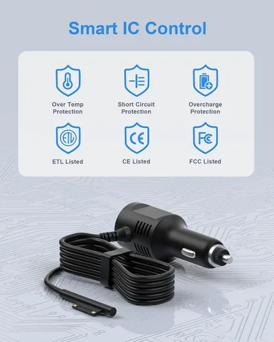 Vista 7 de Surface Pro Cargador de coche 15V2.58A Surface Car Adapter para Microsoft Surface Pro 3/Pro 4/Pro 5/Pro 6/Pro 7/Pro X Tablet, Surface Book, Surface